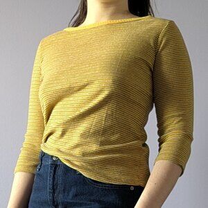 ZARA Striped Mustard Yellow Boat Neck top, Size M